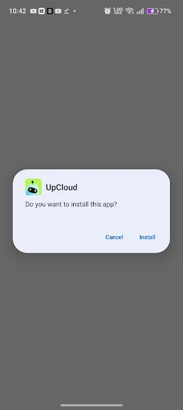 Up Cloud Gaming installation dialog on Android